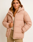 Womens Hooded Jacket - Grey Water-Repellent Polyester Winter Coat for Comfort and Style 1