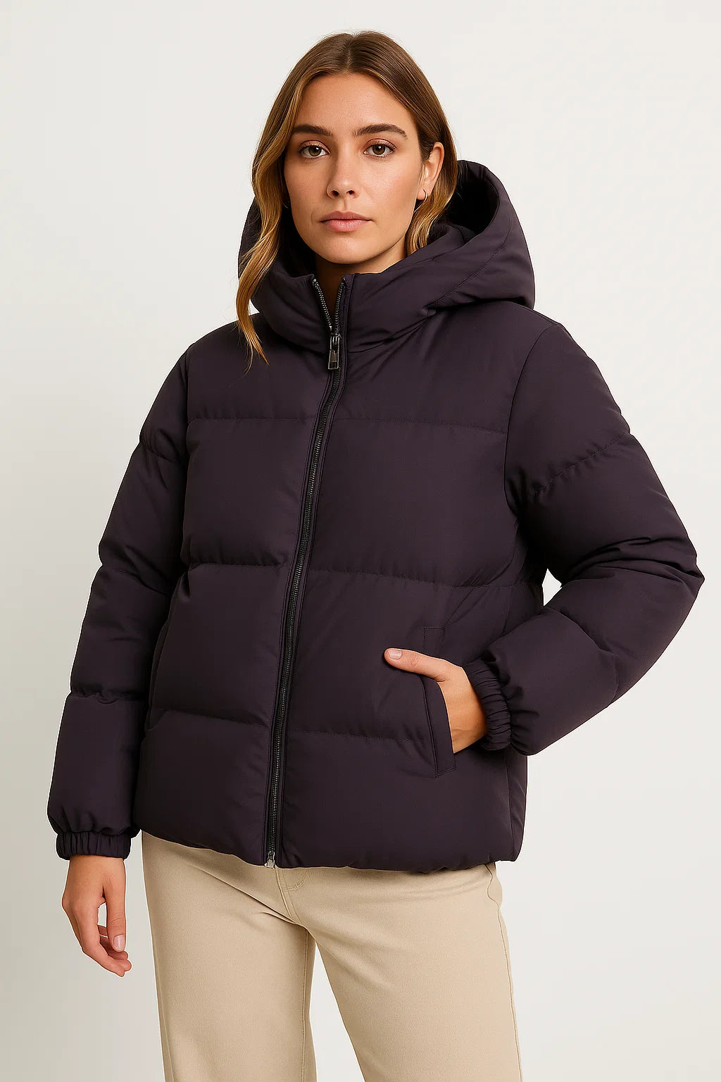 Womens Hooded Jacket - Grey Water-Repellent Polyester Winter Coat for Comfort and Style 5