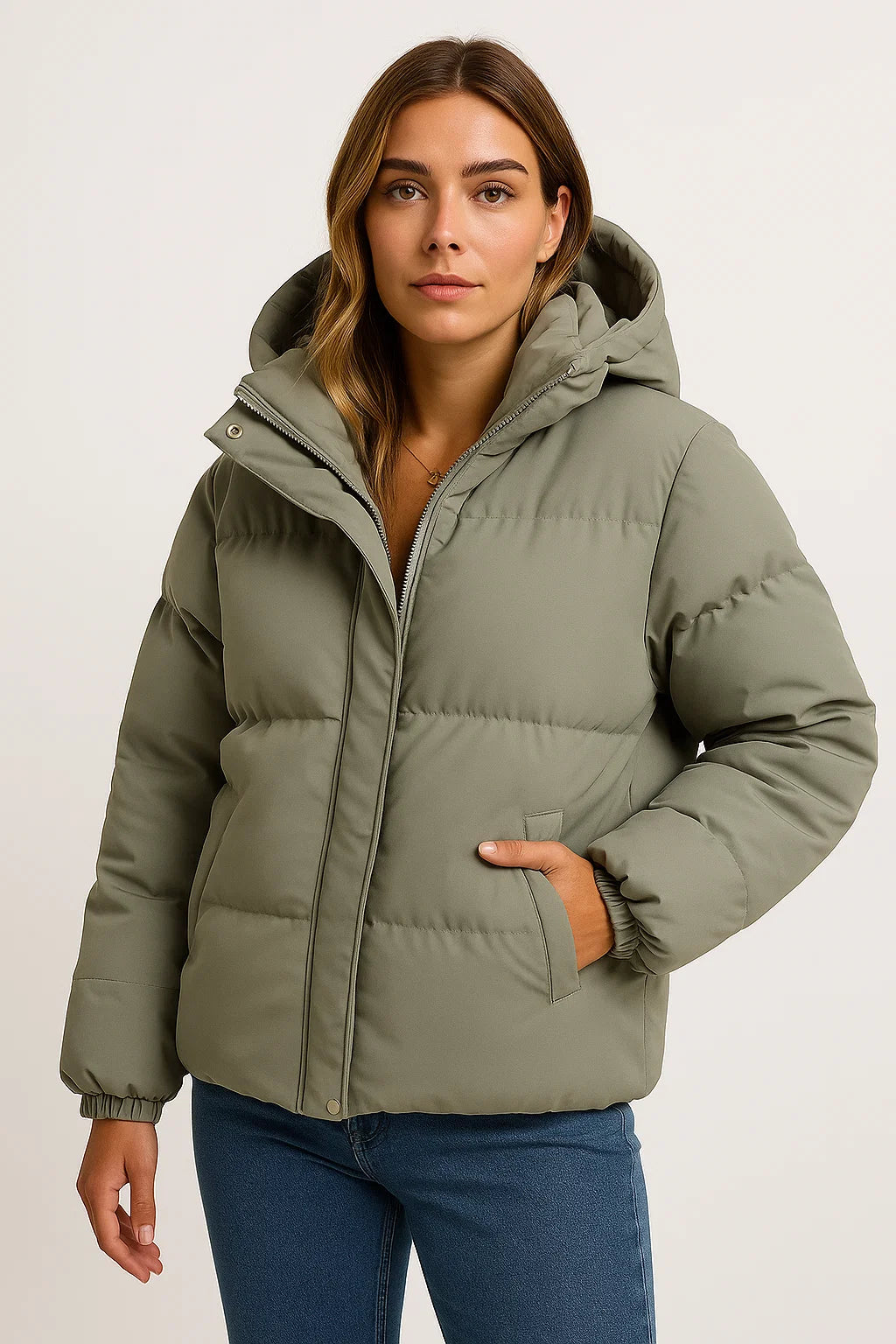 Womens Hooded Jacket - Grey Water-Repellent Polyester Winter Coat for Comfort and Style 8