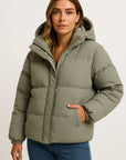 Womens Hooded Jacket - Grey Water-Repellent Polyester Winter Coat for Comfort and Style 8