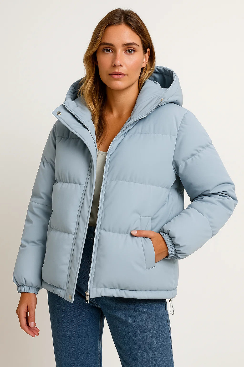 Womens Hooded Jacket - Grey Water-Repellent Polyester Winter Coat for Comfort and Style 7