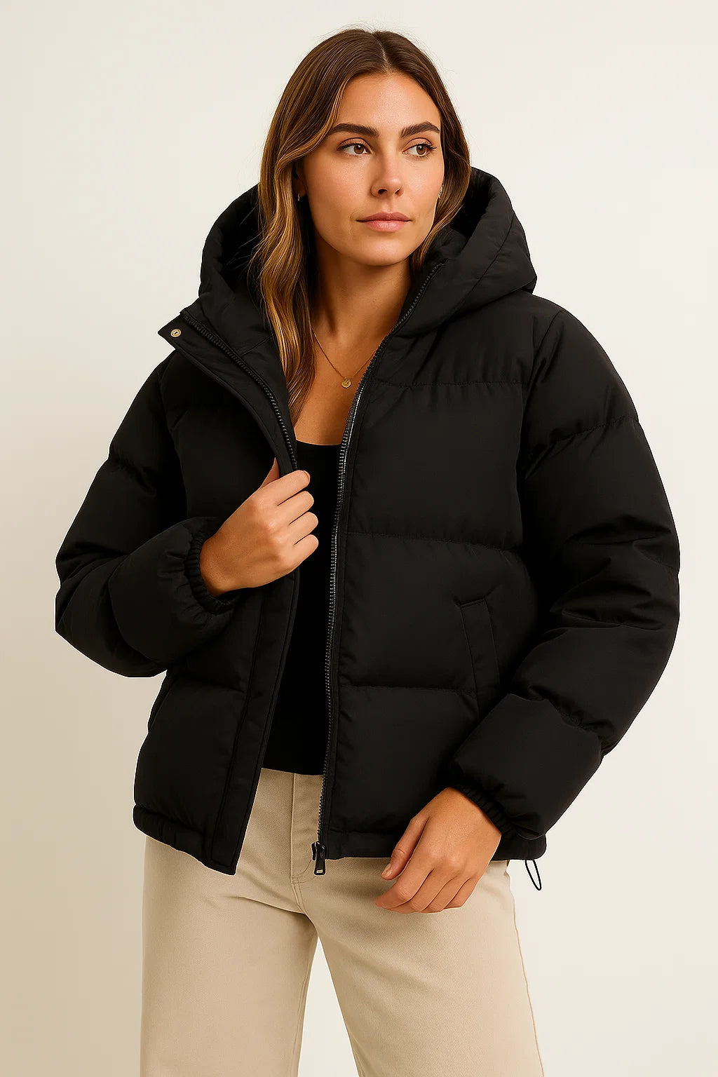 Womens Hooded Jacket - Grey Water-Repellent Polyester Winter Coat for Comfort and Style 4