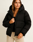 Womens Hooded Jacket - Grey Water-Repellent Polyester Winter Coat for Comfort and Style 4
