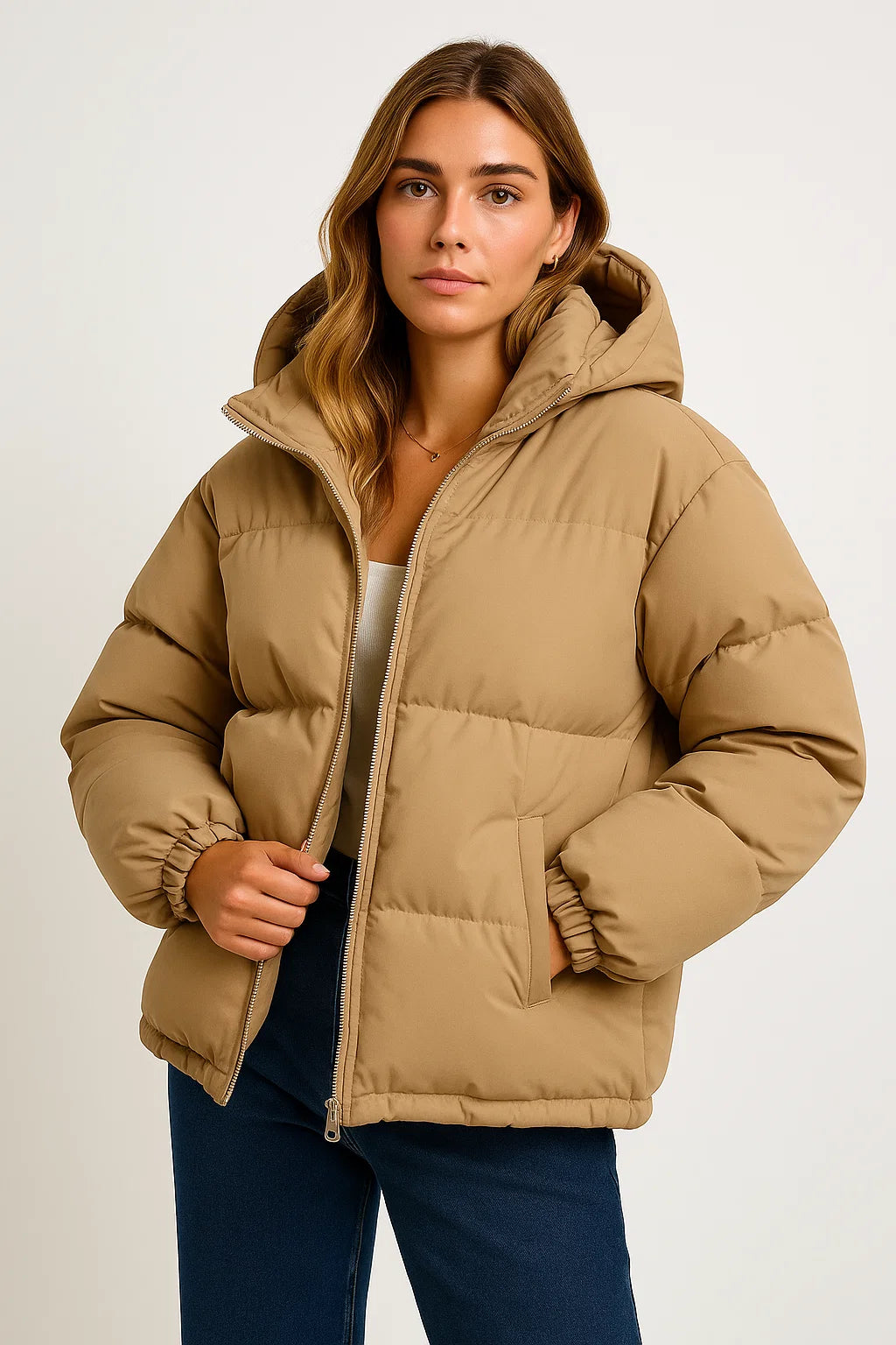 Womens Hooded Jacket - Grey Water-Repellent Polyester Winter Coat for Comfort and Style 9