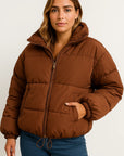 Womens Puffer Jacket Black Polyester Modern Design Warm for Cold Days Casual Fit 1