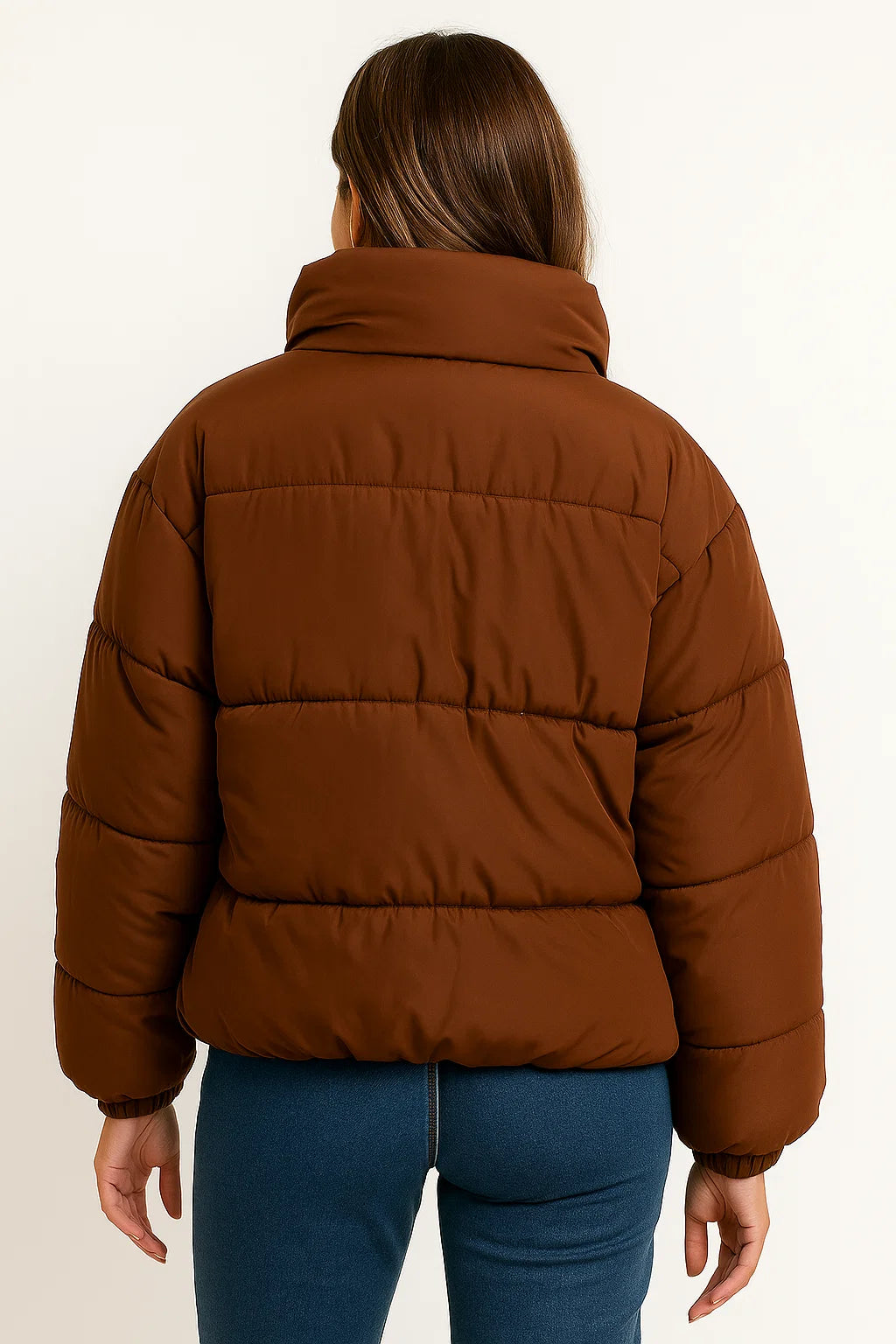 Womens Puffer Jacket Black Polyester Modern Design Warm for Cold Days Casual Fit 2