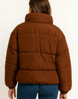 Womens Puffer Jacket Black Polyester Modern Design Warm for Cold Days Casual Fit 2