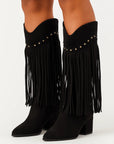 Womens Suede Boots Gray Fringe Block Heel Pointed Toe Elegant Silhouette 3