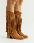 Womens Suede Boots Gray Fringe Block Heel Pointed Toe Elegant Silhouette 1