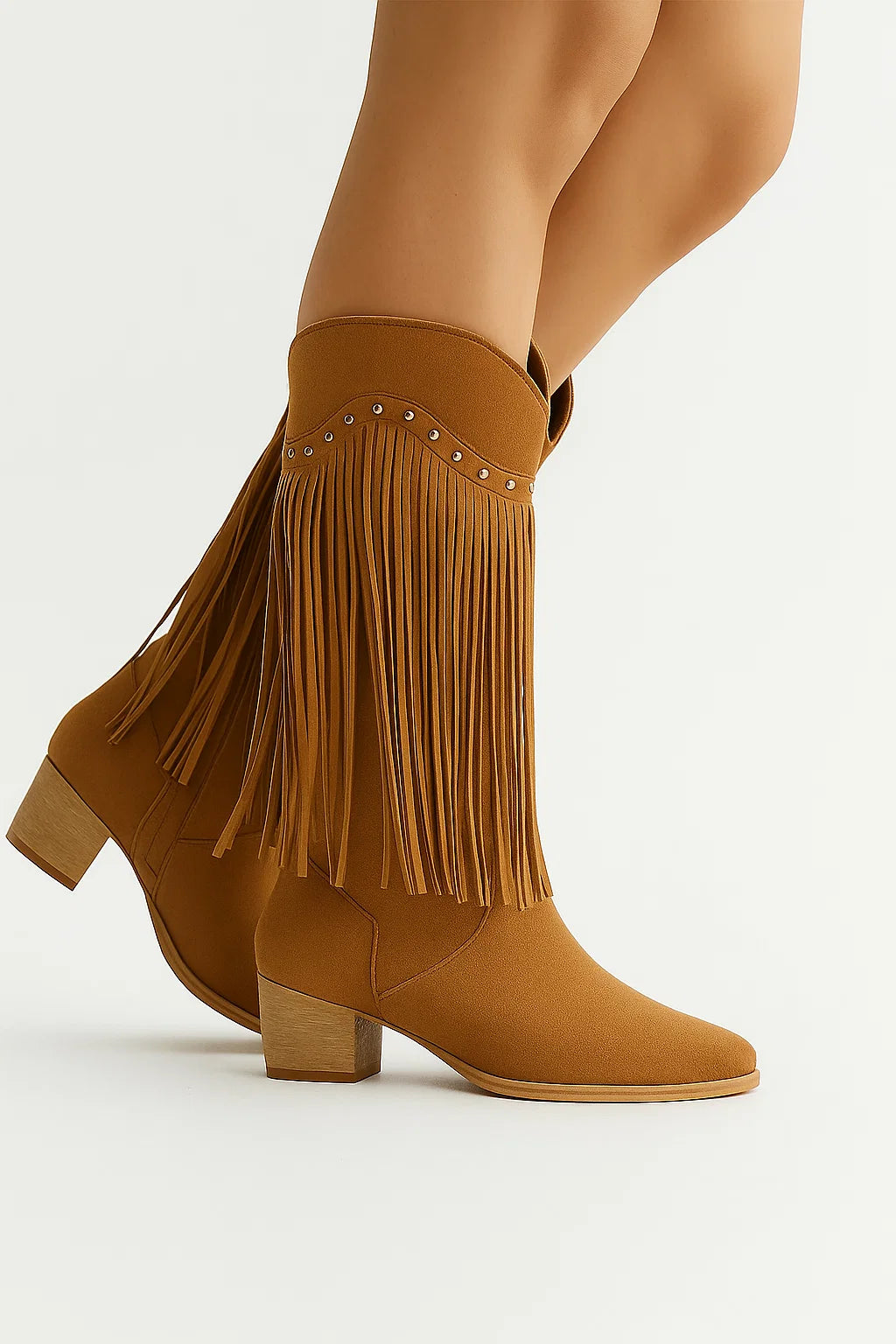 Womens Suede Boots Gray Fringe Block Heel Pointed Toe Elegant Silhouette 2