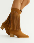 Womens Suede Boots Gray Fringe Block Heel Pointed Toe Elegant Silhouette 2