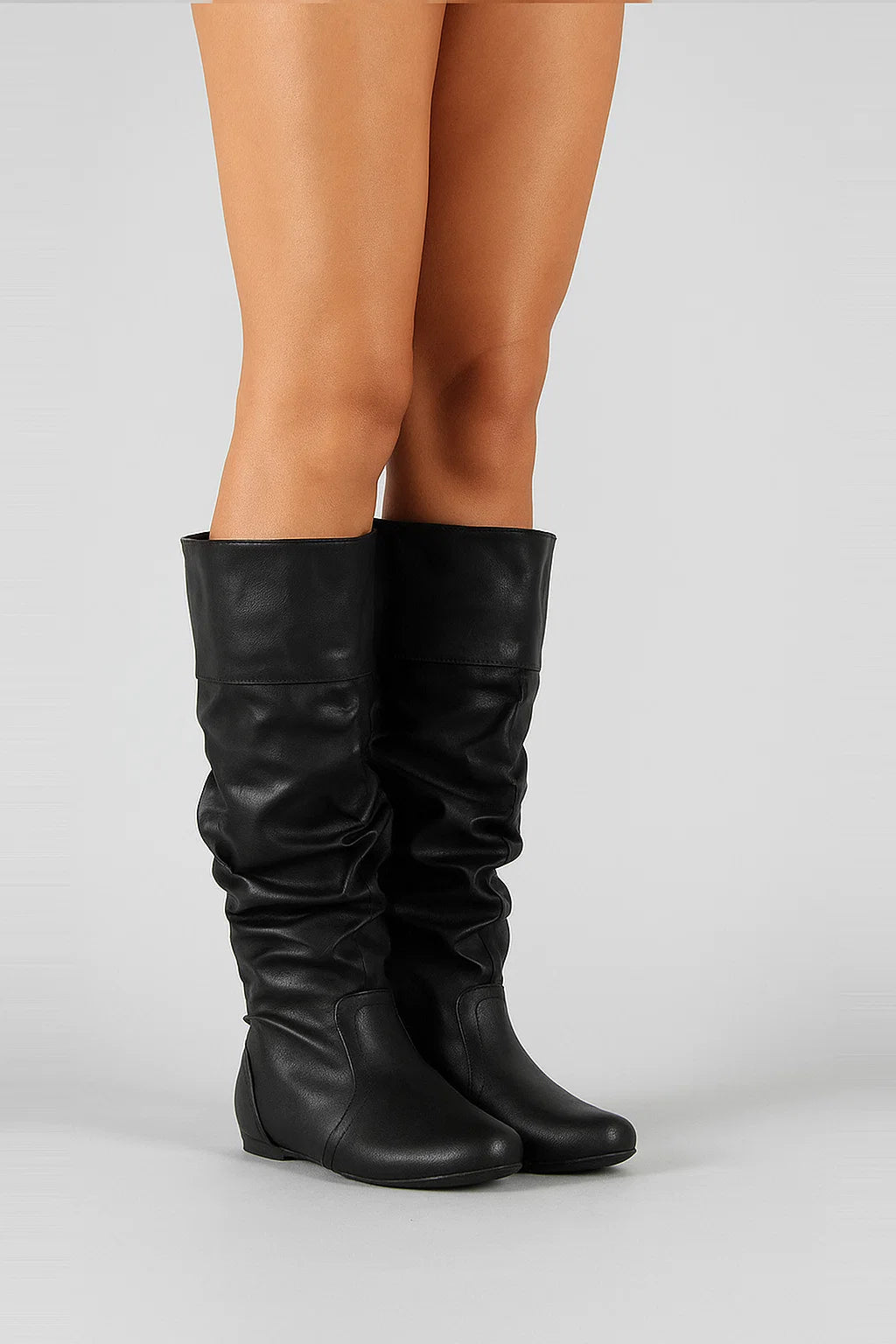 Womens Black Knee High Boots, Slouchy Synthetic Design with Low Heel for Comfort and Style 7
