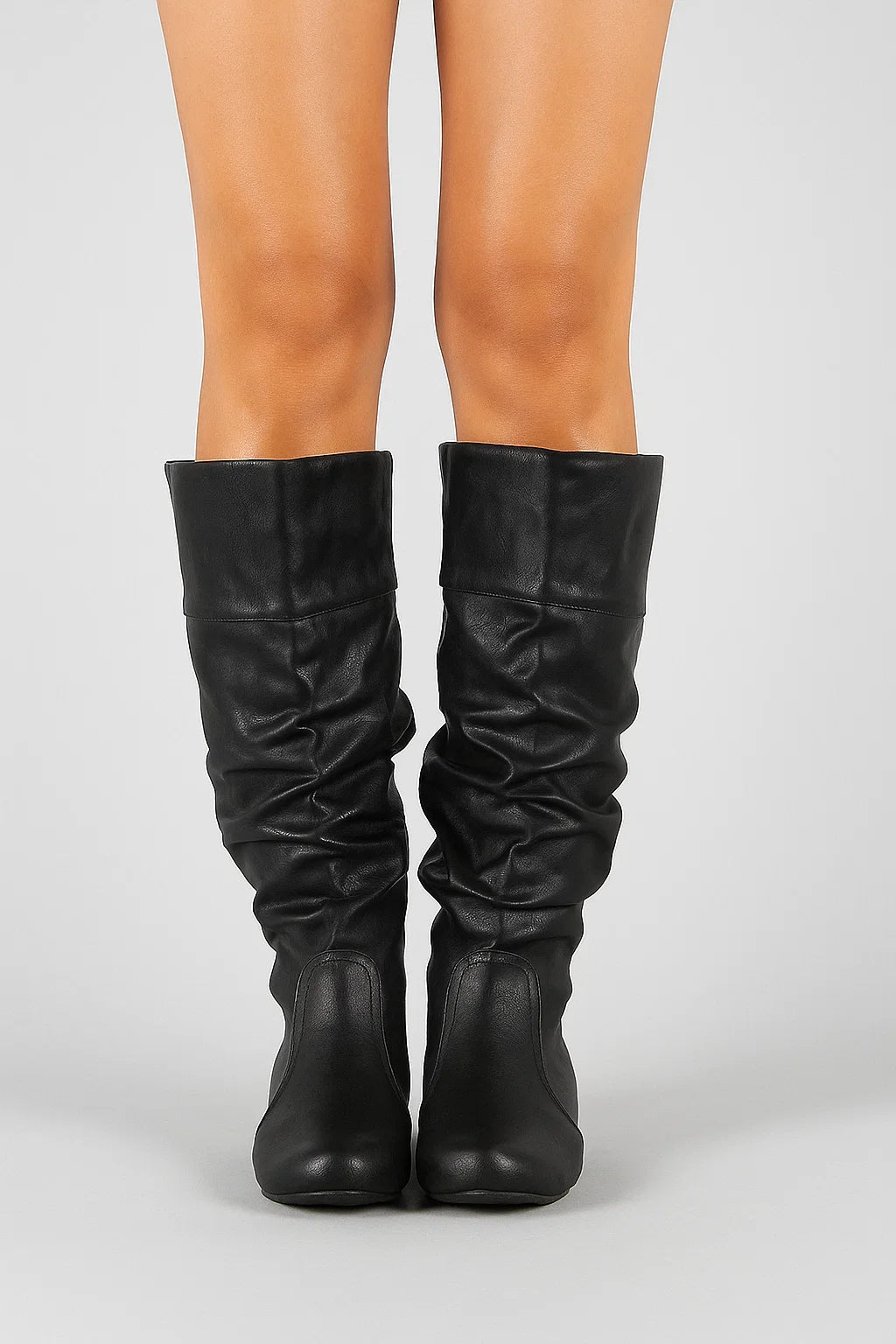 Womens Black Knee High Boots, Slouchy Synthetic Design with Low Heel for Comfort and Style 8