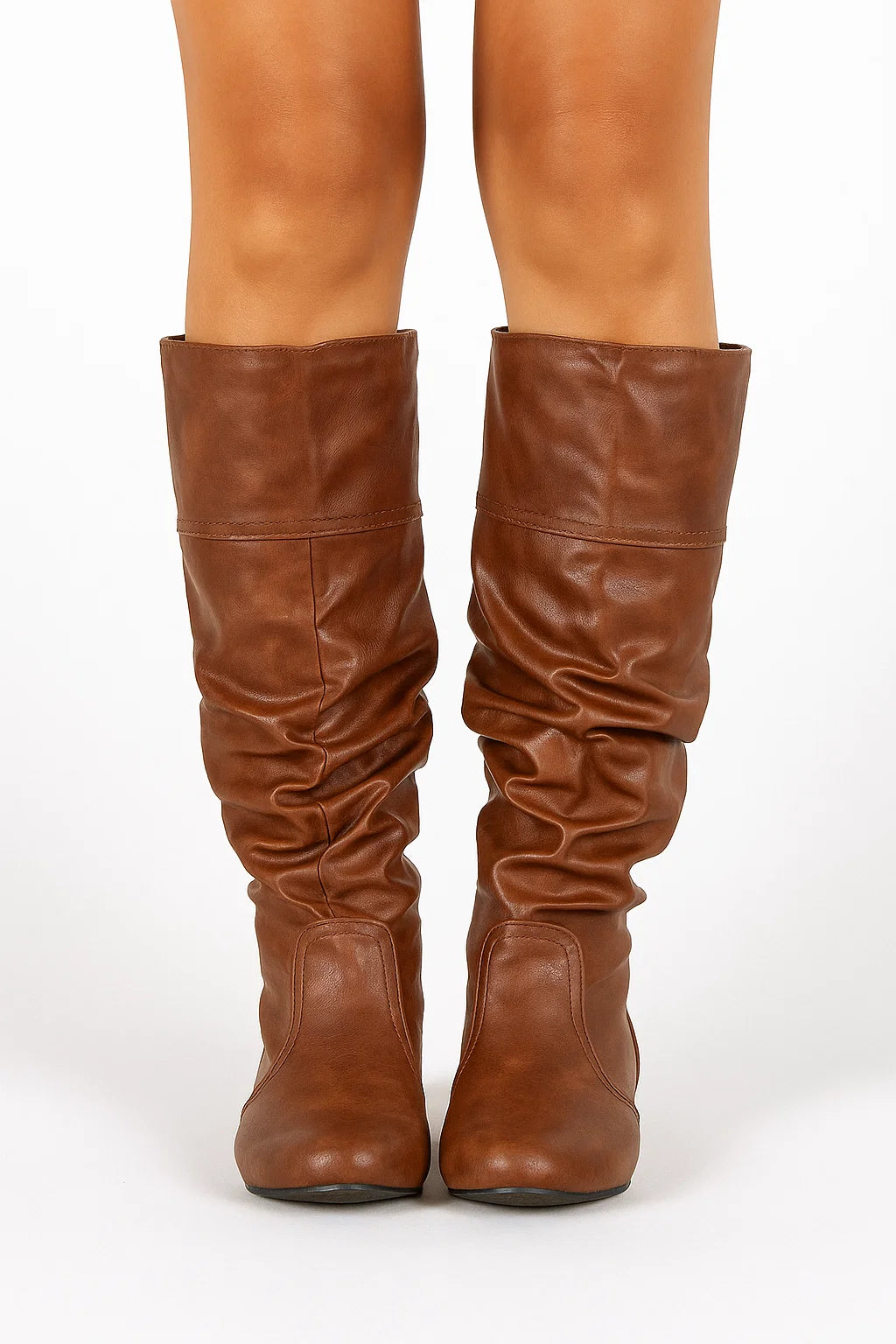 Womens Black Knee High Boots, Slouchy Synthetic Design with Low Heel for Comfort and Style 2