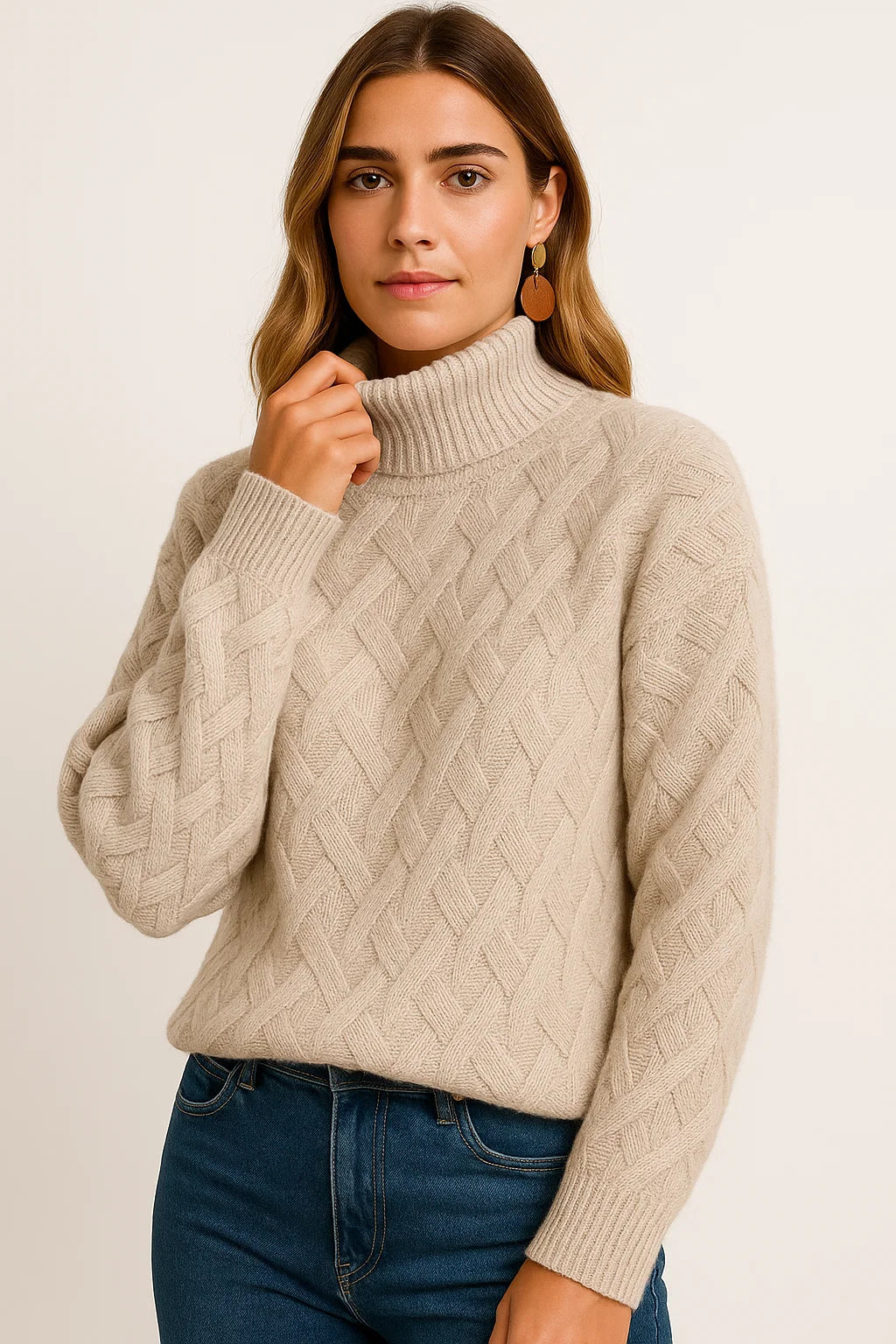 White Cashmere Pullover Sweater for Women - Classic Round Neck, Unmatched Softness, Elegant Design, Perfect for Autumn and Winter 3