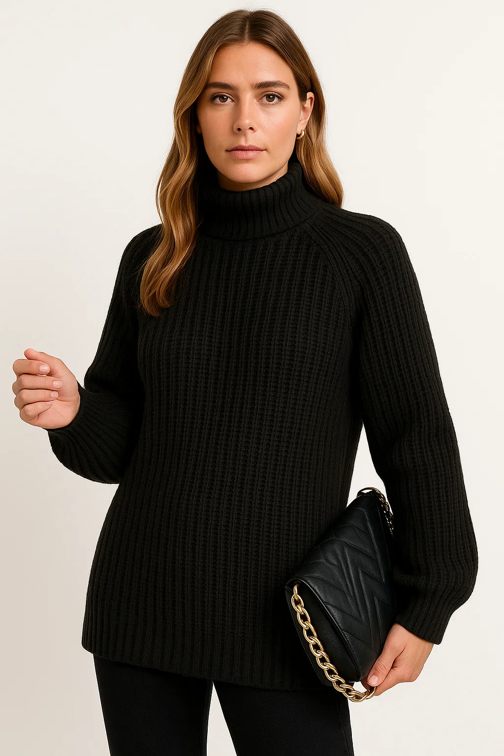 Womens Turtleneck Sweater in Cotton-Polyester Blend – Relaxed Fit Casual Pullover for Chilly Days 1