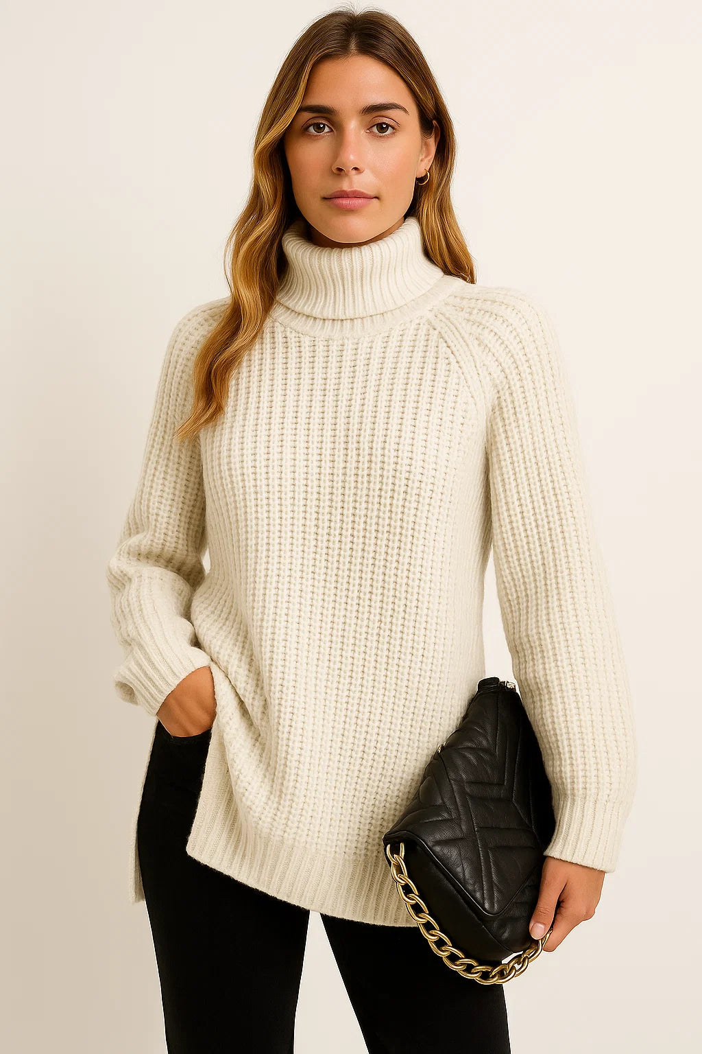 Womens Turtleneck Sweater in Cotton-Polyester Blend – Relaxed Fit Casual Pullover for Chilly Days 2