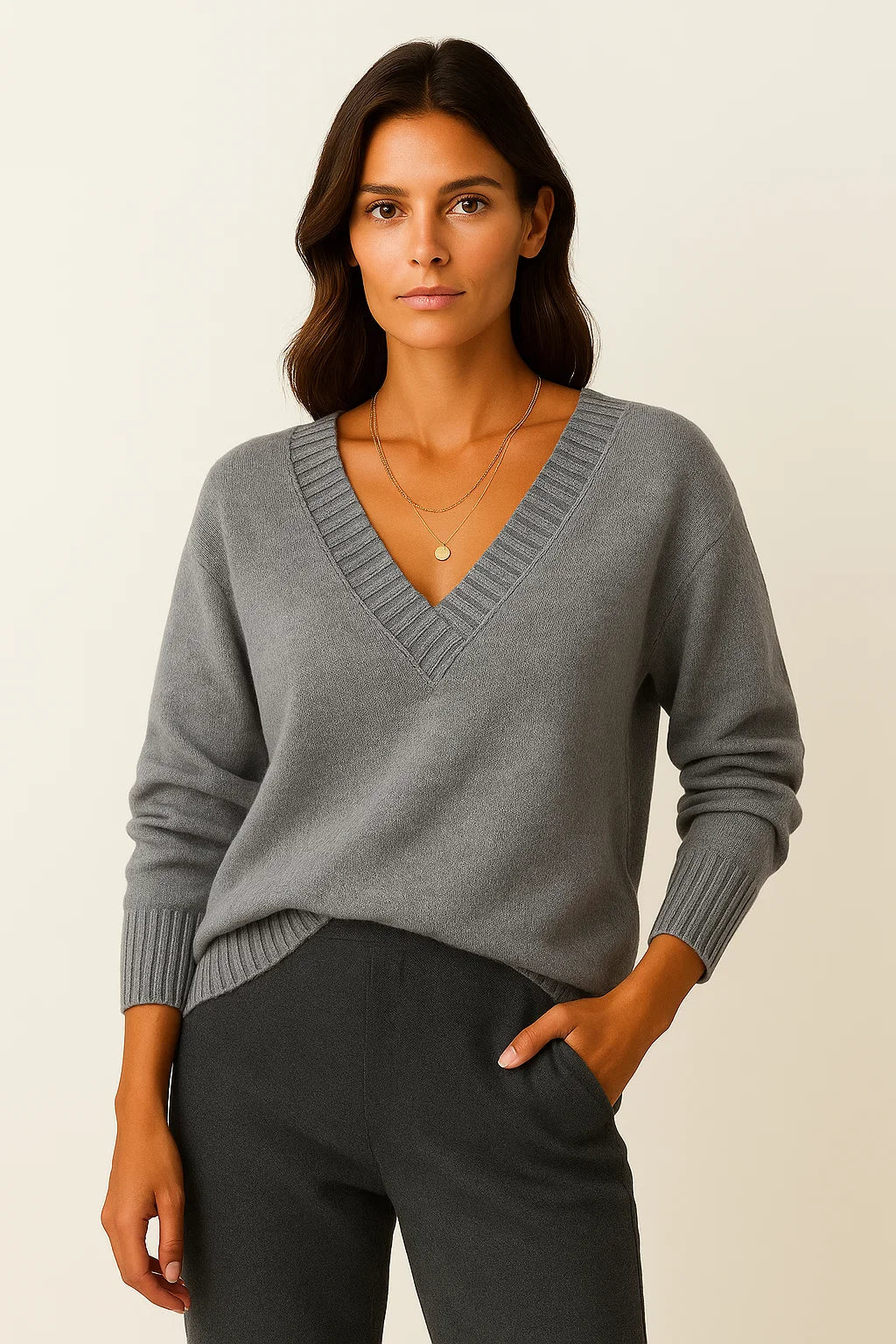 Womens Cashmere Sweater V-Neck Pullover - Soft, Elegant Casual Knit for Fall and Winter 2