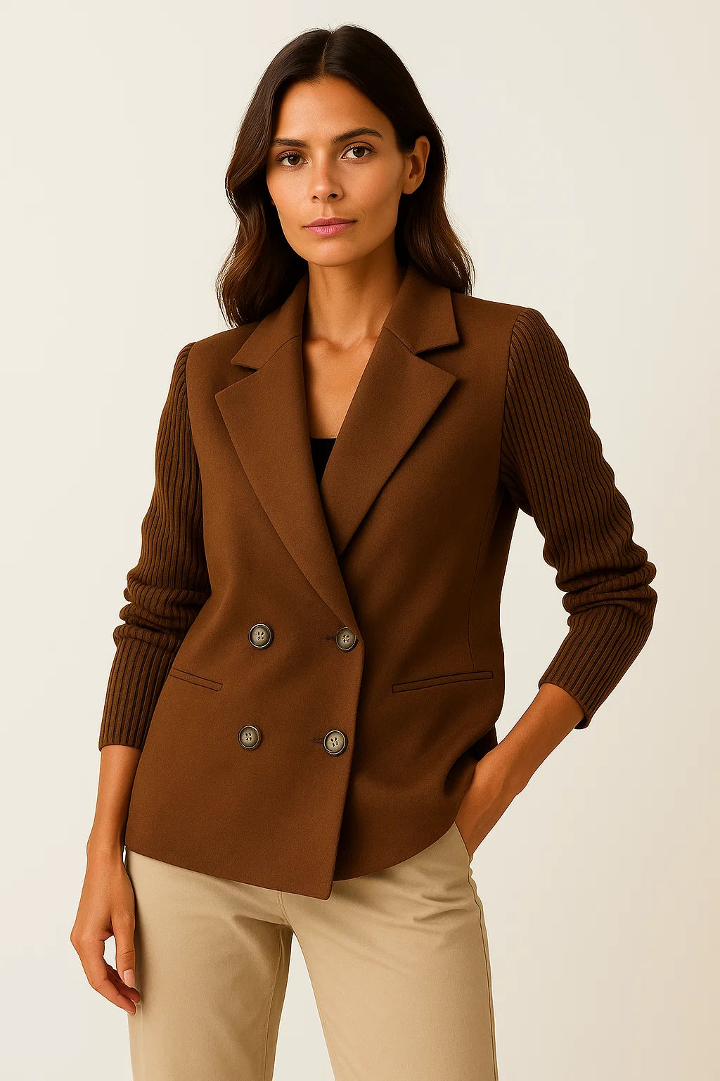 Womens Jacket with Knitted Sleeves - Elegant Grey Design for Work and Leisure, Comfortable Tailored Fit 2