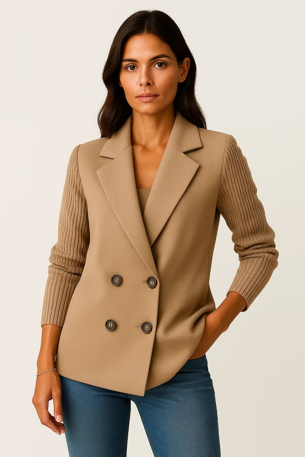 Womens Jacket with Knitted Sleeves - Elegant Grey Design for Work and Leisure, Comfortable Tailored Fit 3