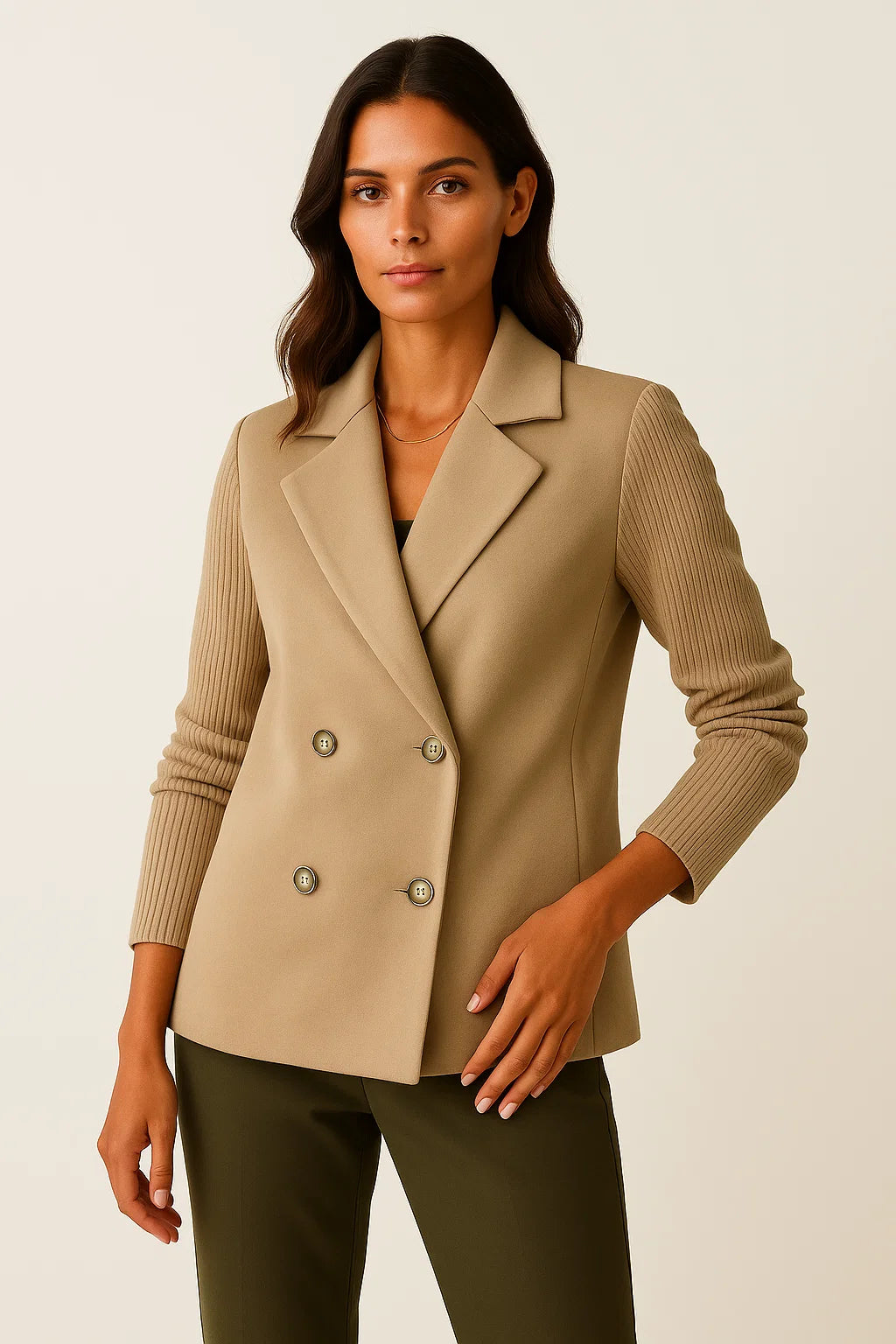 Womens Jacket with Knitted Sleeves - Elegant Grey Design for Work and Leisure, Comfortable Tailored Fit 4