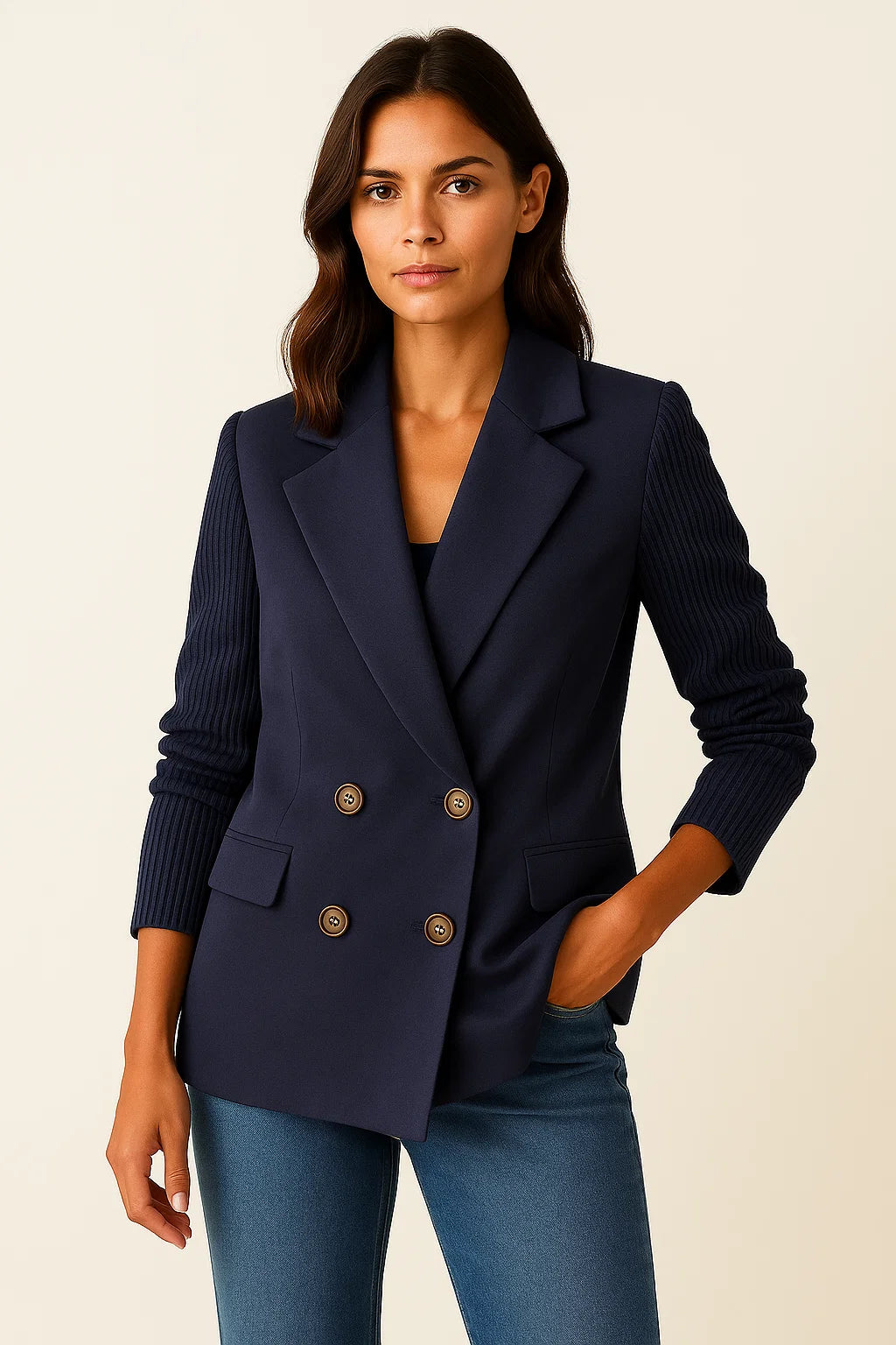 Womens Jacket with Knitted Sleeves - Elegant Grey Design for Work and Leisure, Comfortable Tailored Fit 7