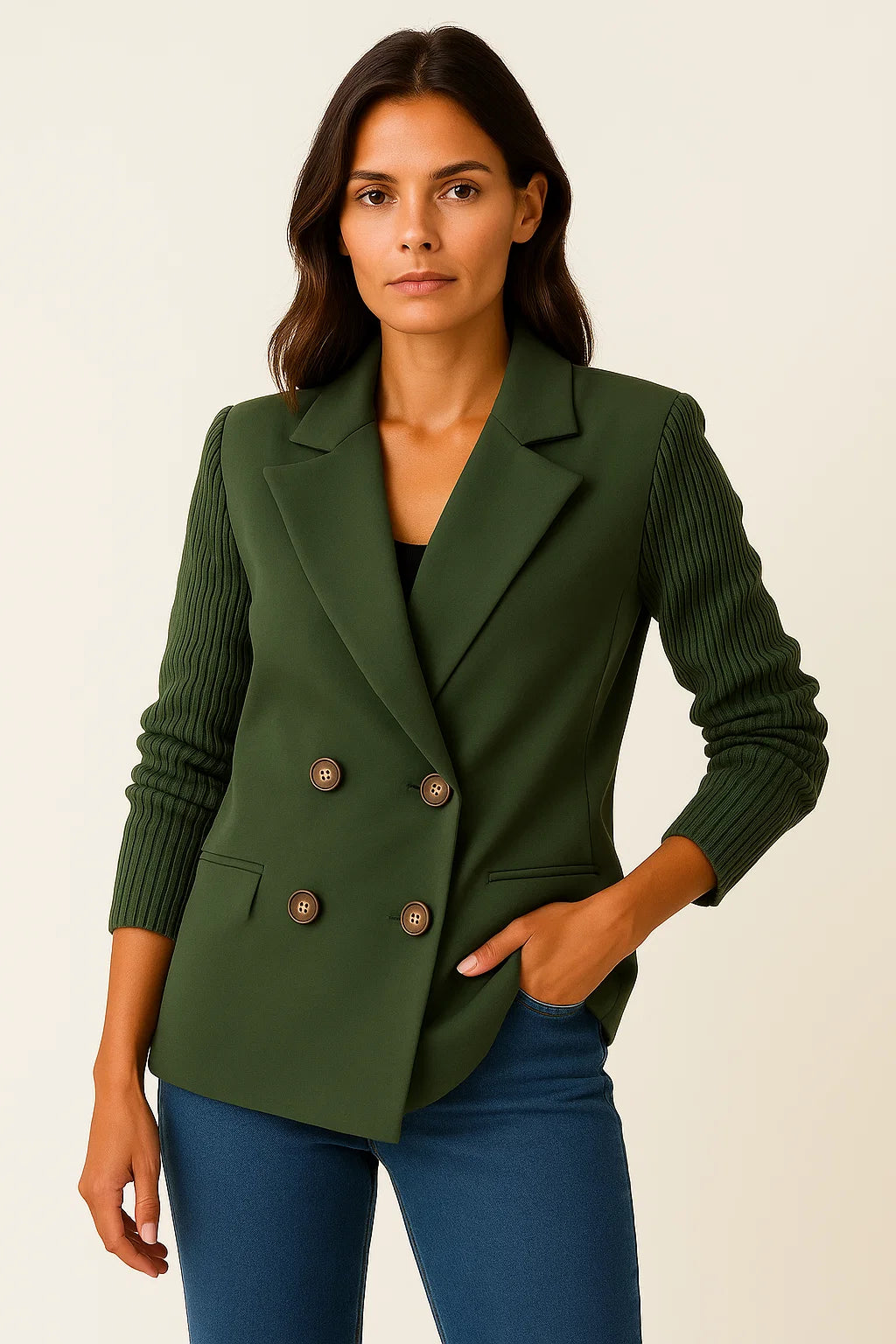Womens Jacket with Knitted Sleeves - Elegant Grey Design for Work and Leisure, Comfortable Tailored Fit 8