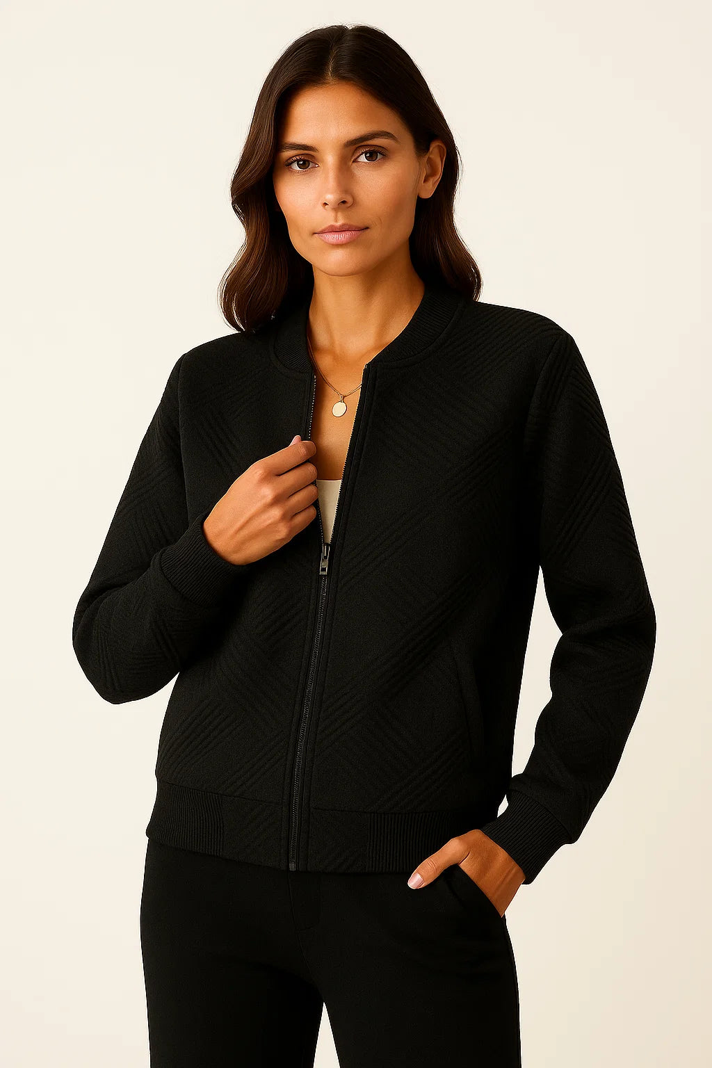 Lightweight Womens Black Bomber Jacket, Modern Fit with Ribbed Cuffs for Casual and Dressy Wear 4