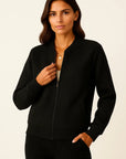 Lightweight Womens Black Bomber Jacket, Modern Fit with Ribbed Cuffs for Casual and Dressy Wear 4