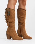 Womens Knee High Boots Suede Block Heel Zip Closure Comfort 1