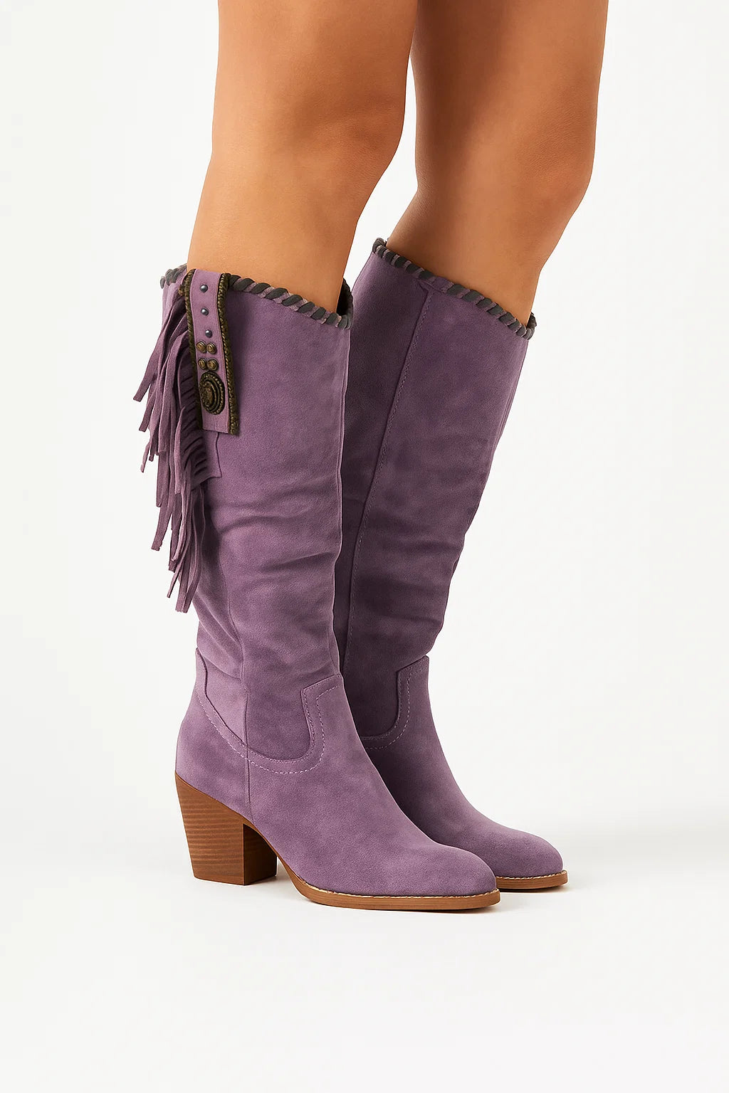 Womens Knee High Boots Suede Block Heel Zip Closure Comfort 2