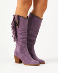 Womens Knee High Boots Suede Block Heel Zip Closure Comfort 2
