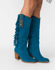 Womens Knee High Boots Suede Block Heel Zip Closure Comfort 3