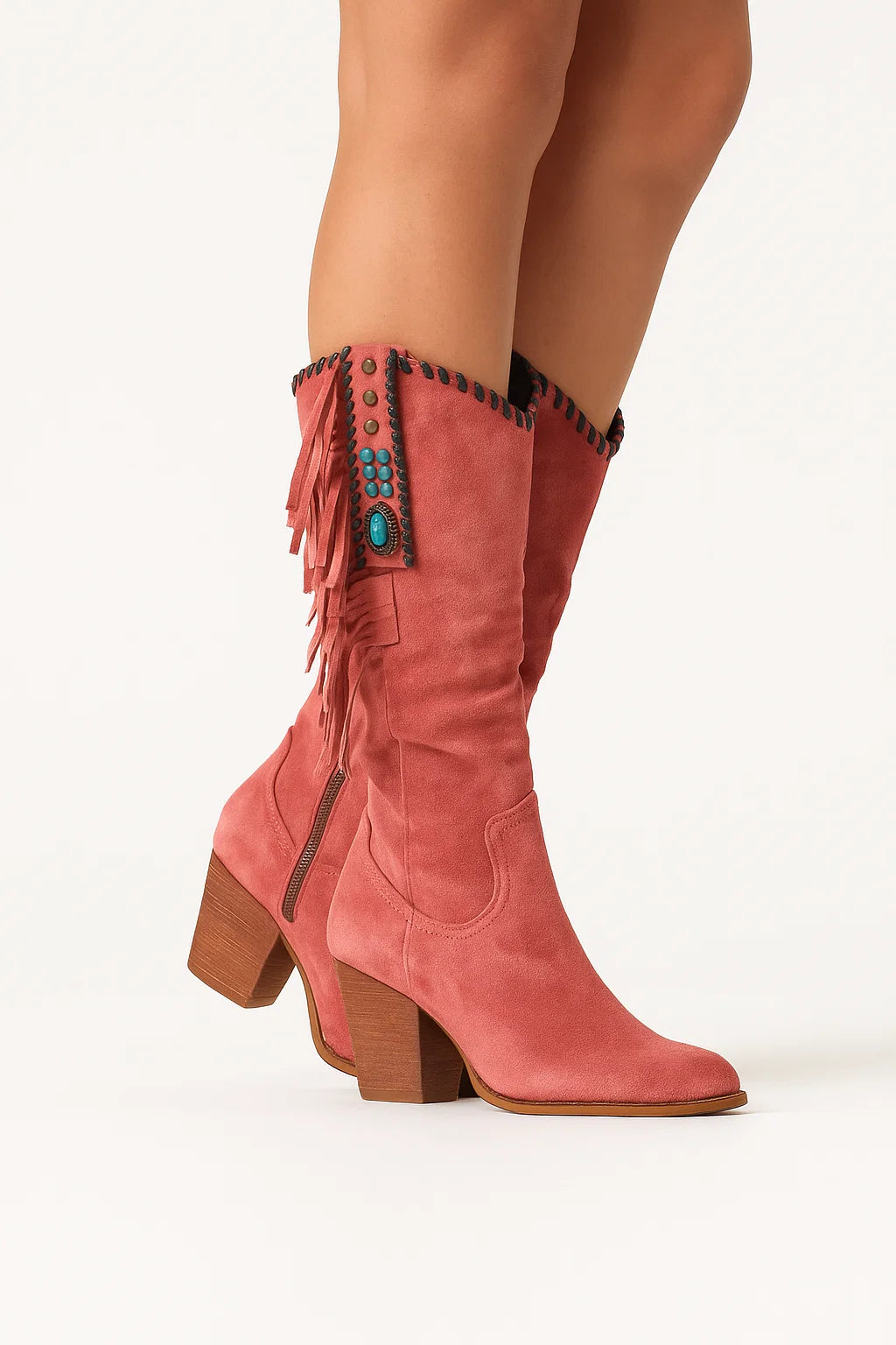Womens Knee High Boots Suede Block Heel Zip Closure Comfort 4