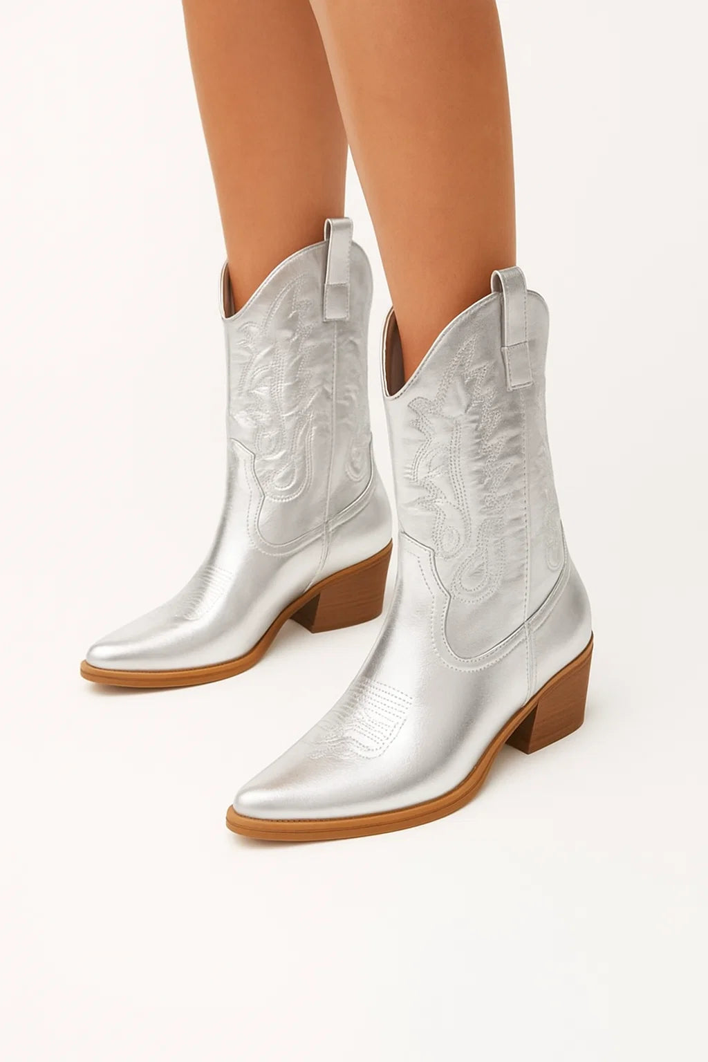 Metallic Womens Cowboy Boots with Pointed Toe - Elegant Western Design, Comfortable Insole, Durable for Everyday Wear 4