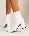 Womens Ankle Boots Black Patent Block Heel Elegant Design Zipper Comfortable Padded Insole 2