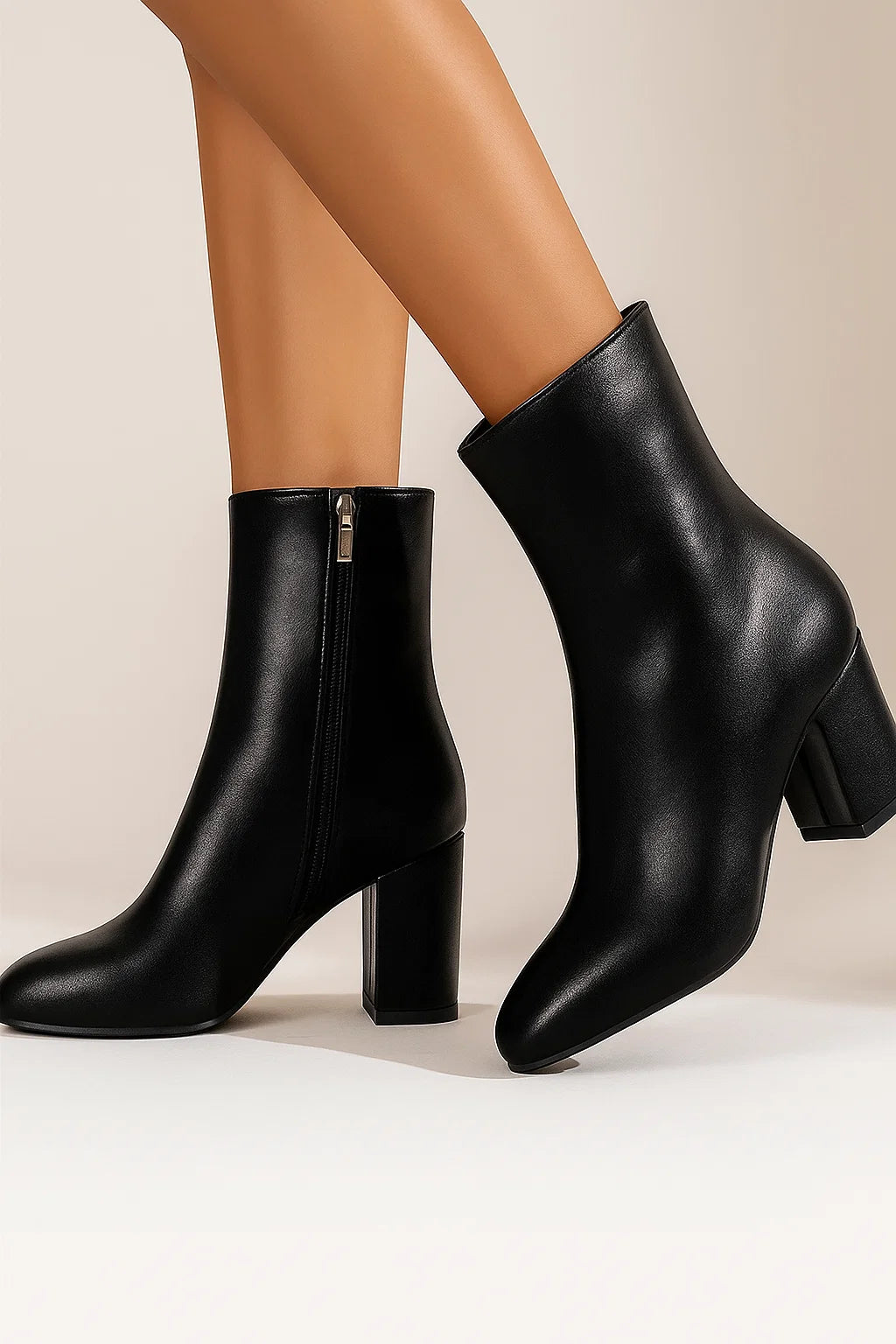 Womens Ankle Boots Black Patent Block Heel Elegant Design Zipper Comfortable Padded Insole 5