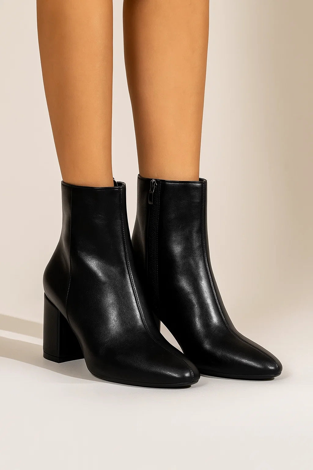Womens Ankle Boots Black Patent Block Heel Elegant Design Zipper Comfortable Padded Insole 4