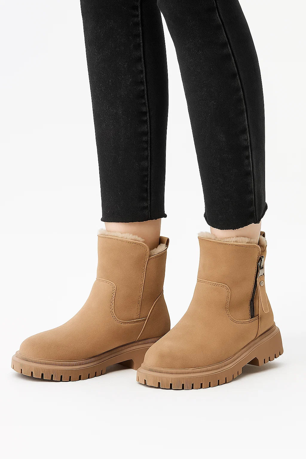 Womens Boots Beige Suede Chunky Sole Zipper Warm Interior Comfort 2