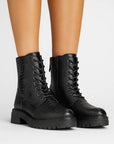 Womens Black Ankle Boots with Faux Snakeskin, Chunky Heel, Lace-Up and Zip Closure for Stylish Comfort 1