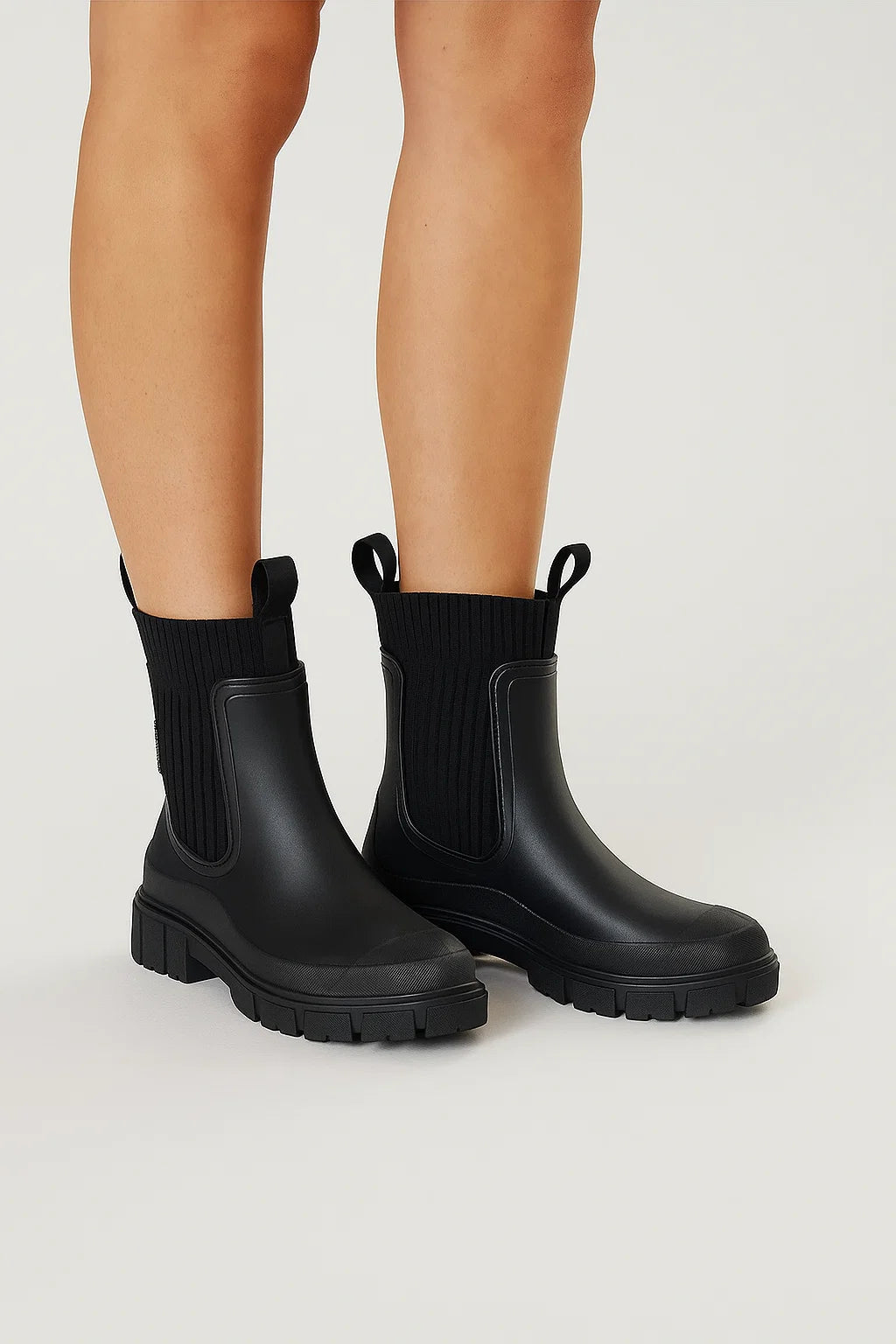 Womens Black Waterproof Boots PVC Mid-Calf Casual Comfort 1