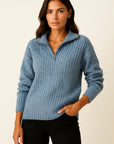 Womens Pullover Grey Soft Material Half-Zipper Casual Fit Long Sleeves 2