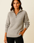Womens Pullover Grey Soft Material Half-Zipper Casual Fit Long Sleeves 3