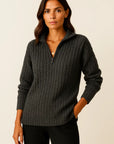 Womens Pullover Grey Soft Material Half-Zipper Casual Fit Long Sleeves 5