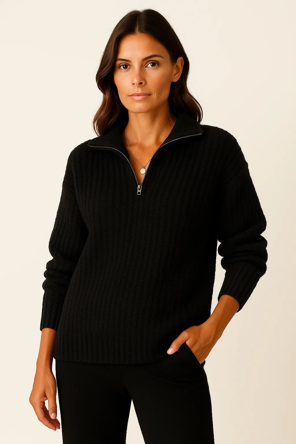 Womens Pullover Grey Soft Material Half-Zipper Casual Fit Long Sleeves 6