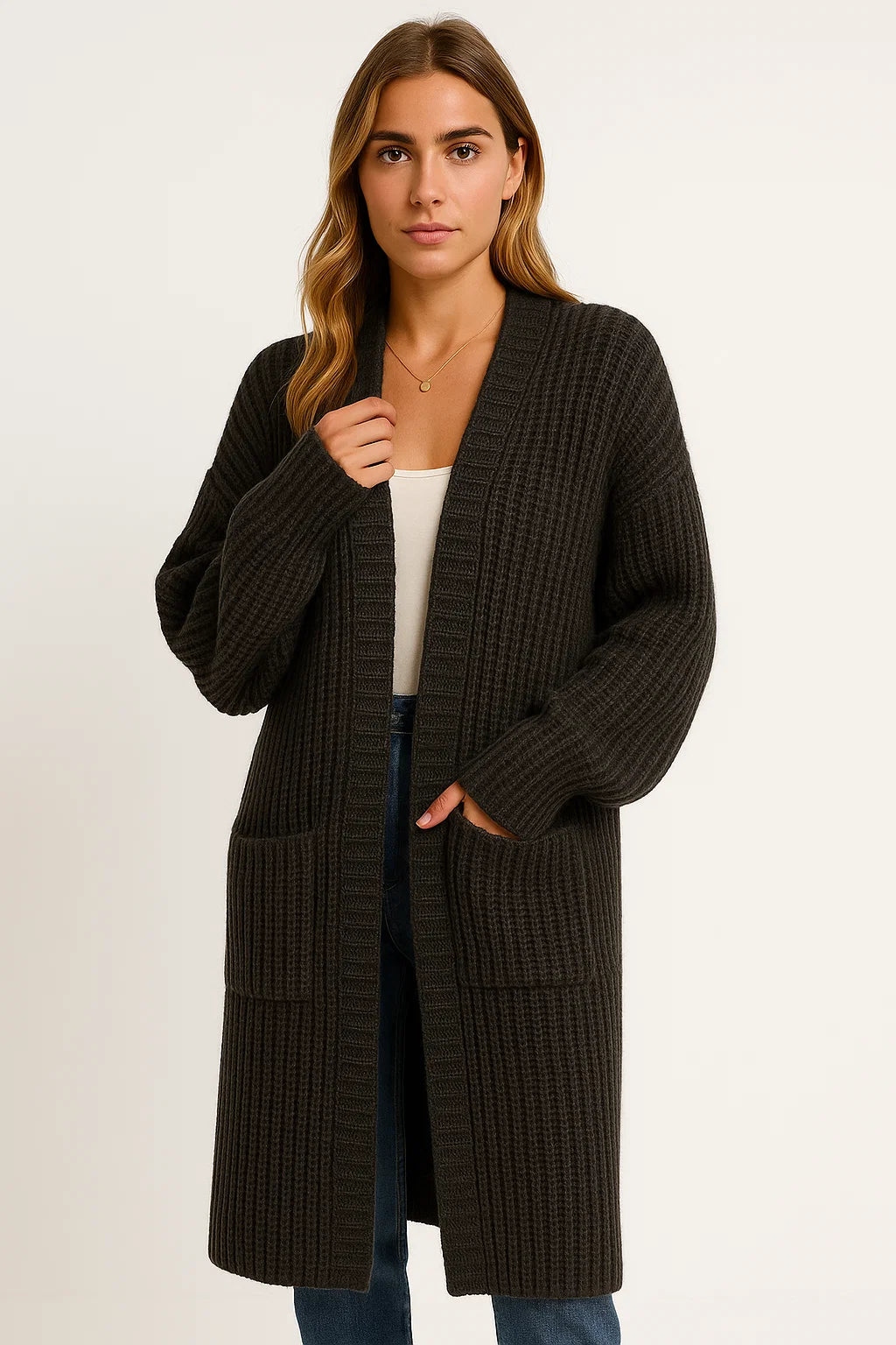 Womens Long Cardigan Soft Knit Open Front Casual Wear 3