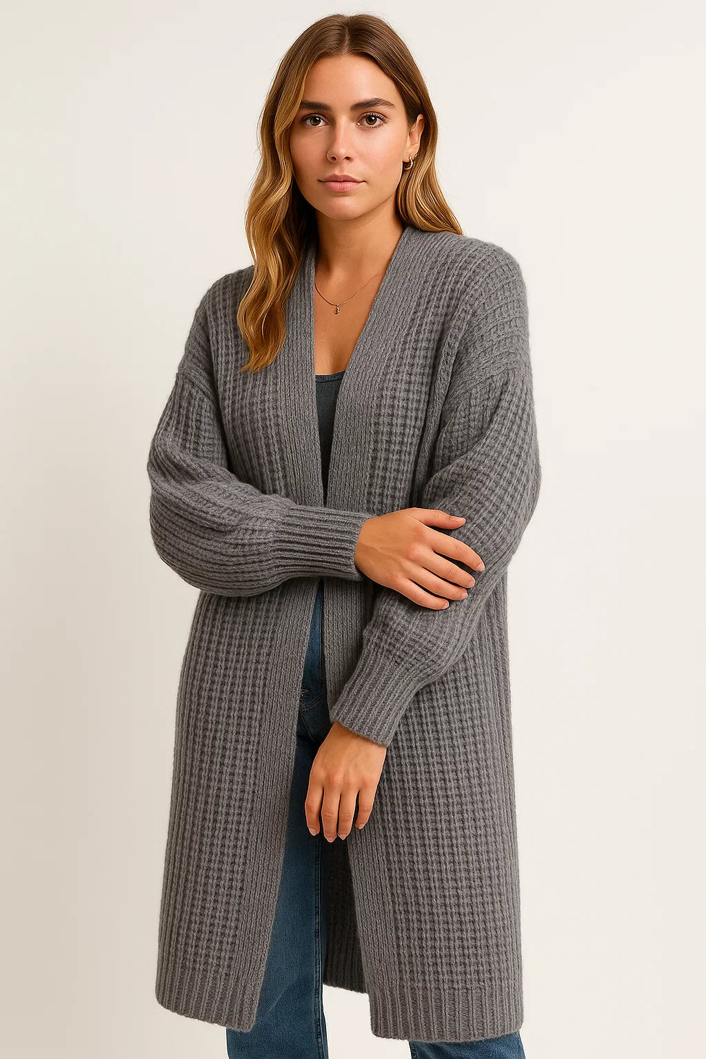 Womens Long Cardigan Soft Knit Open Front Casual Wear 2