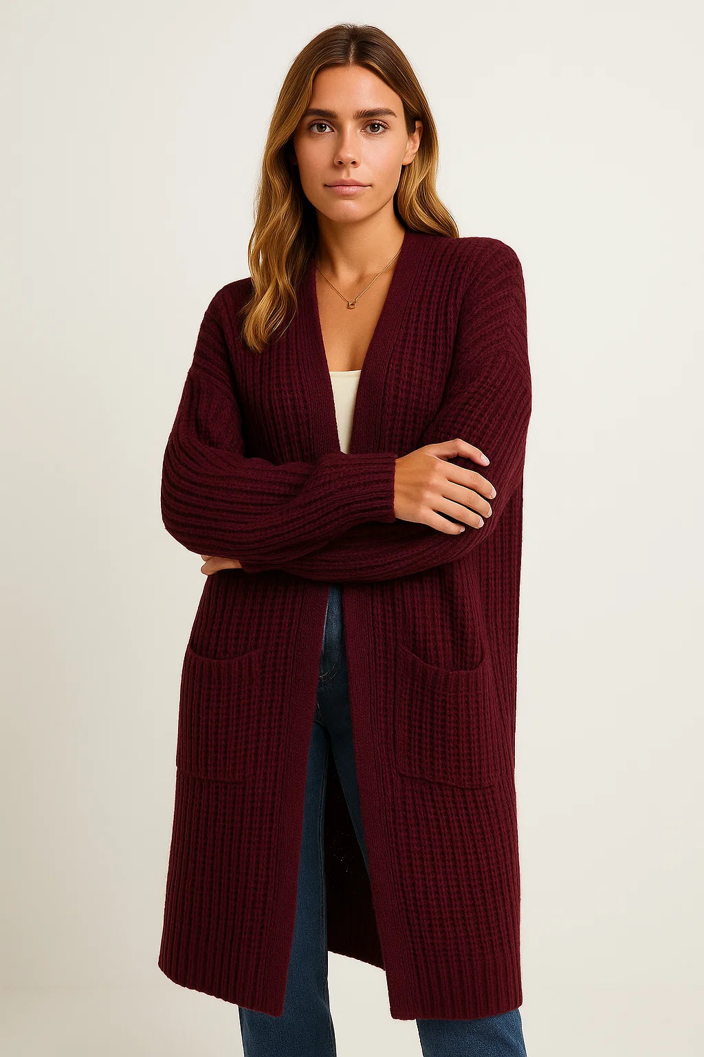 Womens Long Cardigan Soft Knit Open Front Casual Wear 1
