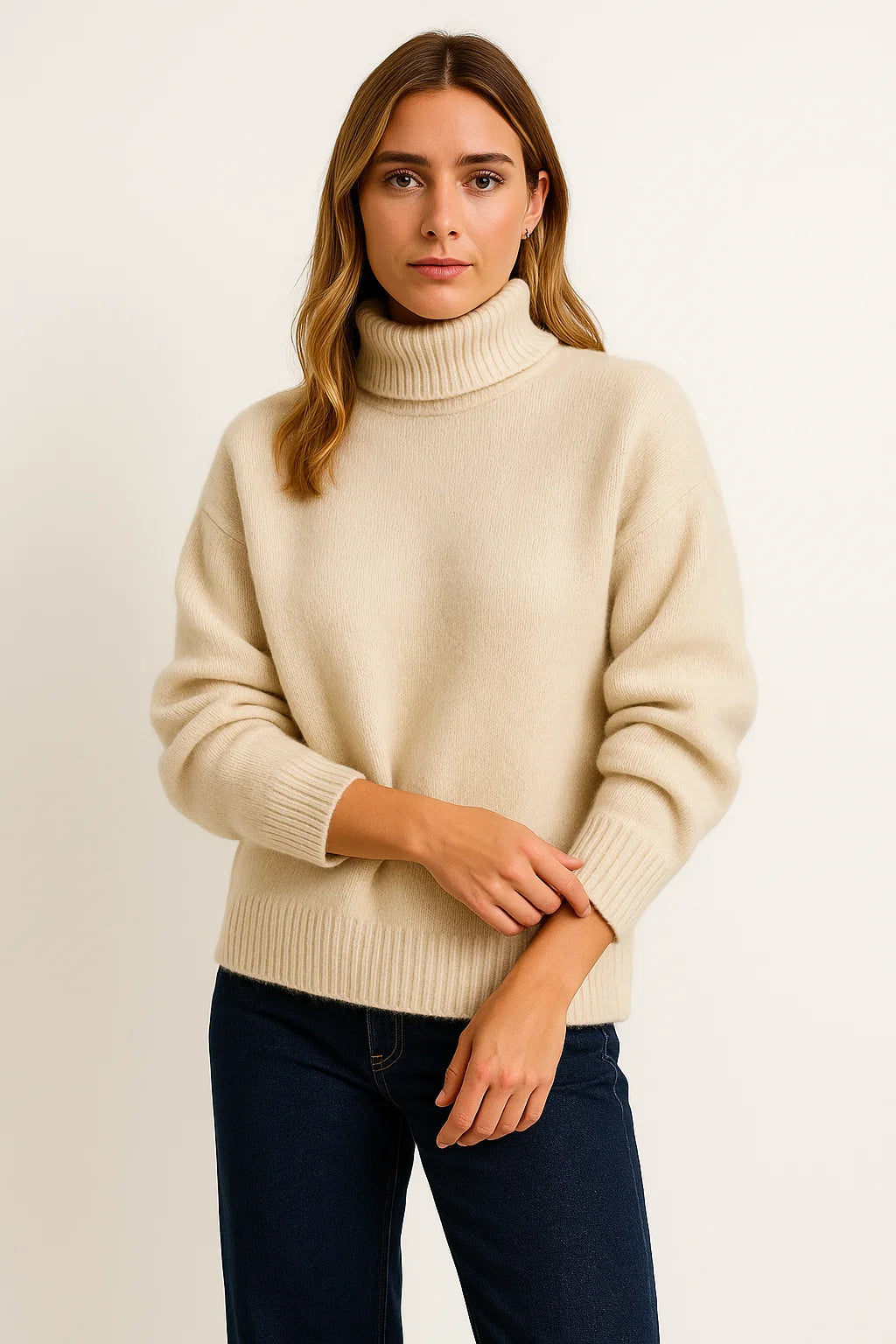 Womens Oversized Sweater Vegan Cashmere Turtleneck Elegant Casual Style 1