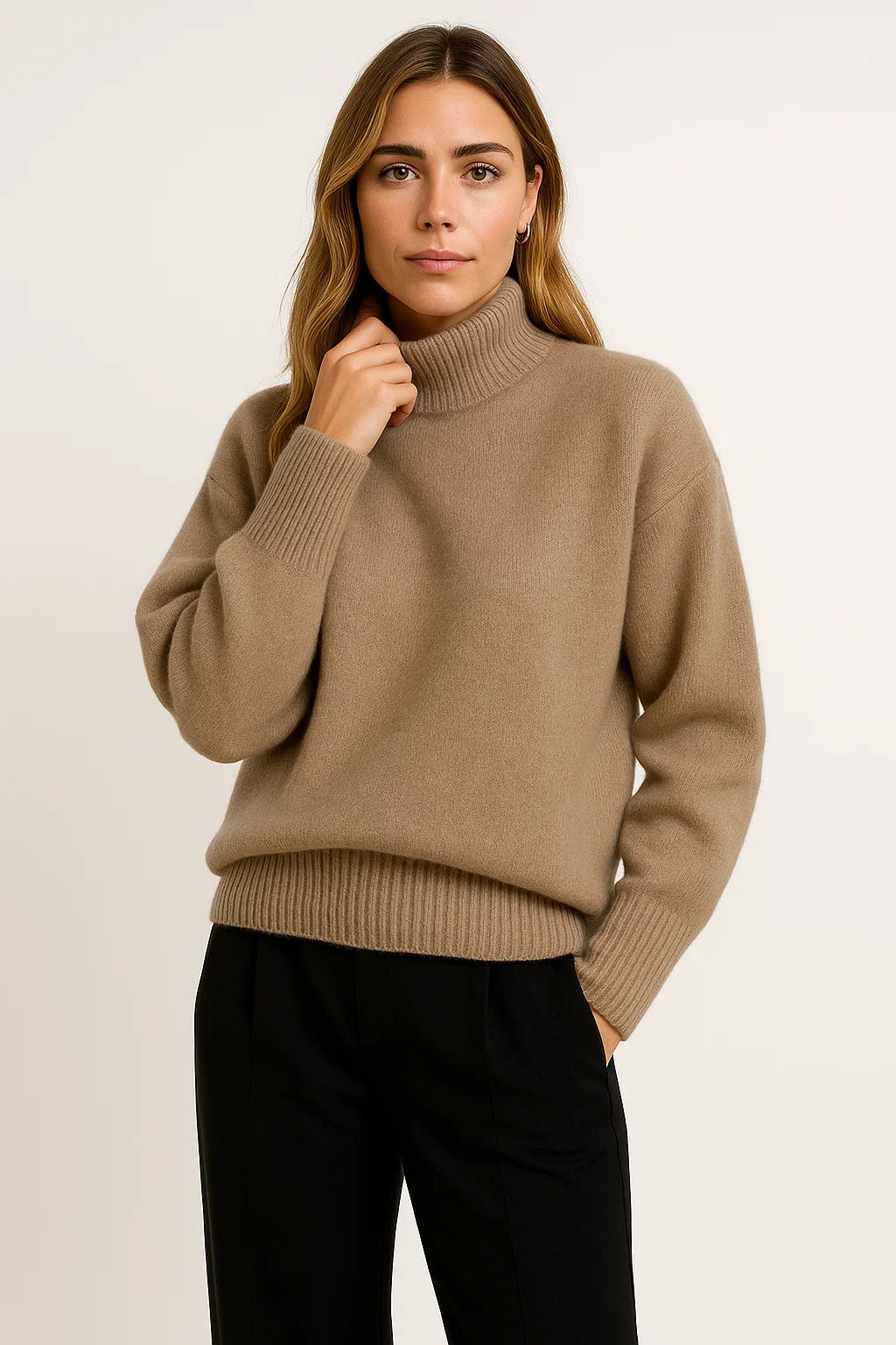 Womens Oversized Sweater Vegan Cashmere Turtleneck Elegant Casual Style 2